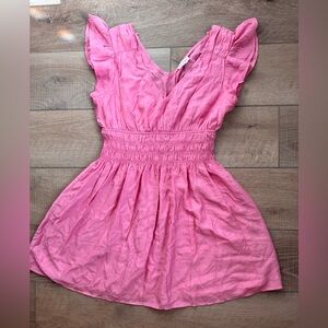 Pink Ruched Waist Flutter Sleeve Pink Mini Dress feminine Date Valentines